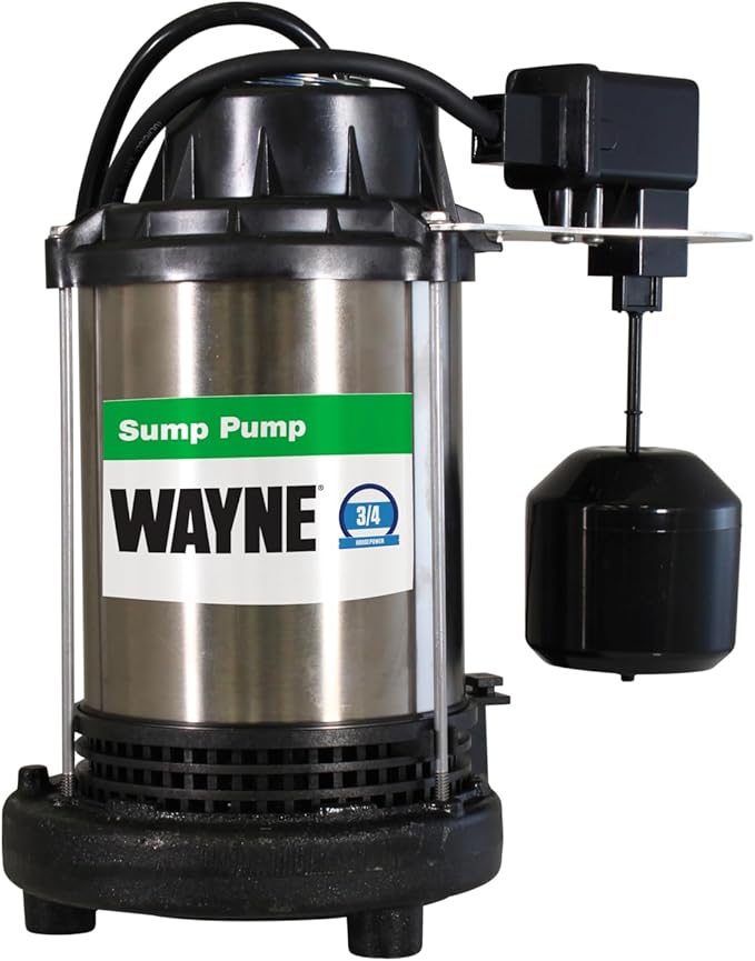 Wayne 3/4 HP Heavy Duty Submerisble Cast Iron and Stainless Steel Sump Pump with NEW Switch - Removes up to 5,490 Gallons of Water Per Hour